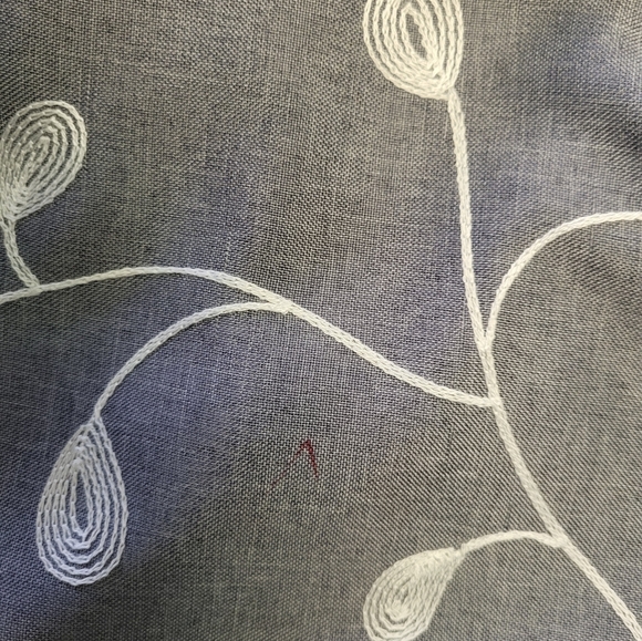 Floral Embroidered Semi Sheer Curtains Faux Linen Grommet Curtain Panels 52 x 95 - Picture 15 of 15